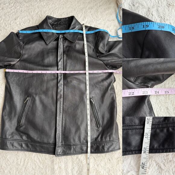 Vintage Y2K black leather bomber jacket coat oversized Merona moto genuine L - Picture 5 of 15